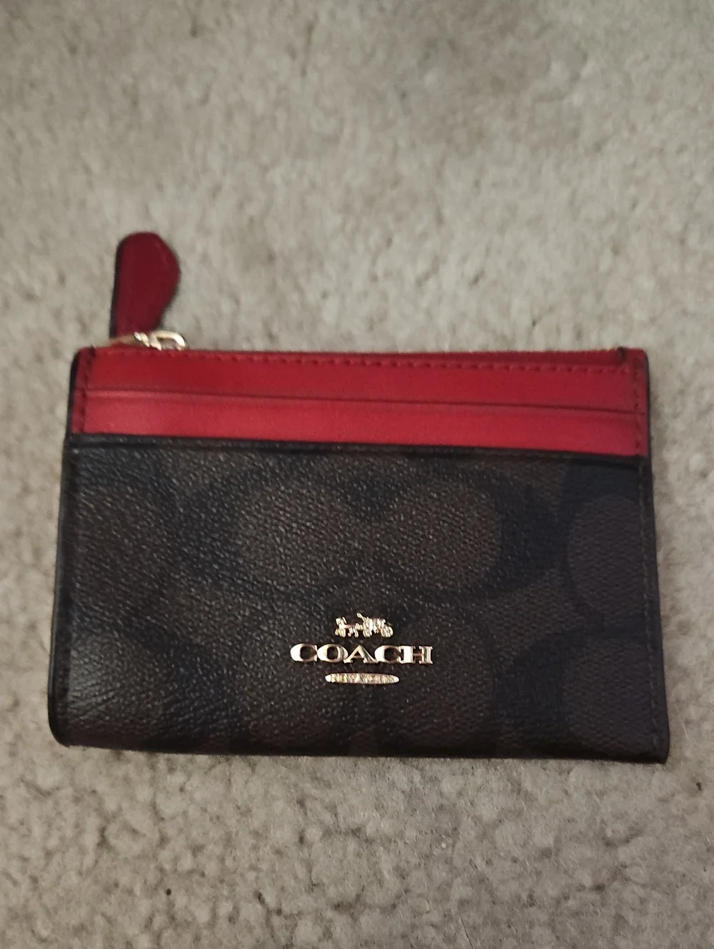 COACH Women's Small Card Case Wallet in Brown and Red